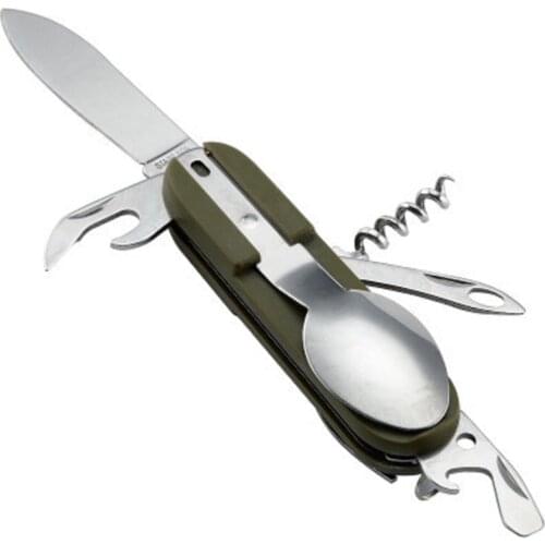 EDC Outdoor Detachable Multi Tool Portable Picnic Camp Spoon Fold Spork Fork Flatware Tableware Knife Cutlery Bottle Can Opener