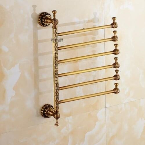European towel rack copper towel rack towel rack thickening antique rotating activity bathroom towel bar single and double pole