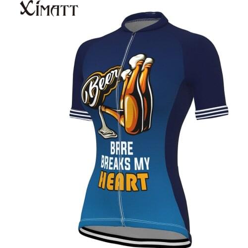 New Beer Cycling Jersey Woman Short Sleeve Summer Polyester Blue Gradient Bicycle Clothing Quick Dry Moisture Wicking Breathable