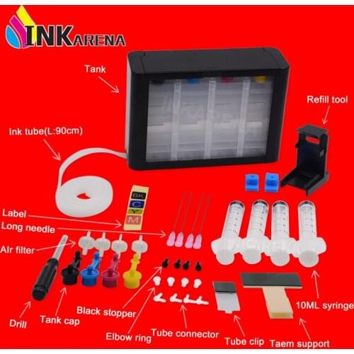INKARENA Continuous Ink Supply System CISS Ink Tank Replacement for HP Printer Cartridge For Canon Ink Kit 4 Color