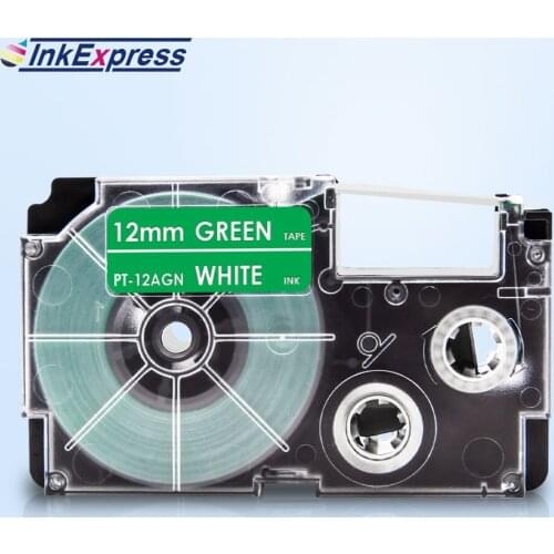 InkExpress 12mm XR-12AGN Tape For CASIO XR-12AGN Label Tape White on Green Printer Ribbon For CASIO Label Maker KL-100 KL-120