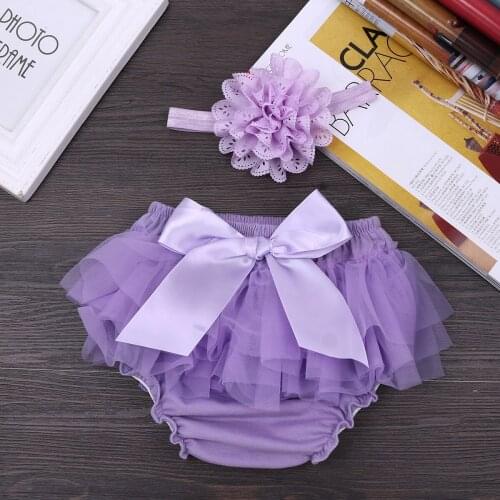 Newborn Ruffled Baby Bloomers Diaper Cover + Headband Set Ruffled Shorts Panties for Baby Girls Bloomers Fashion Summer Shorts