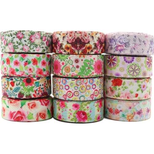 10 Yards 1" 22MM Flowers Printed Grosgrain Ribbons For Hair Bows DIY Handmade Materials Y2020122502