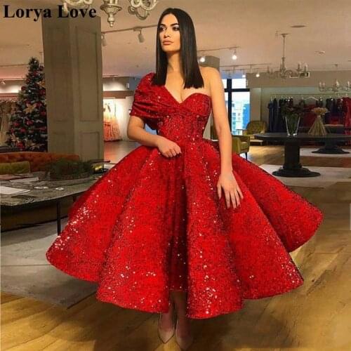 Red Ball Gown Prom Dresses Robes For Women Fluffy Formal Party Night Vestidos High Quality Robe Elegant Sequins Evening Gowns