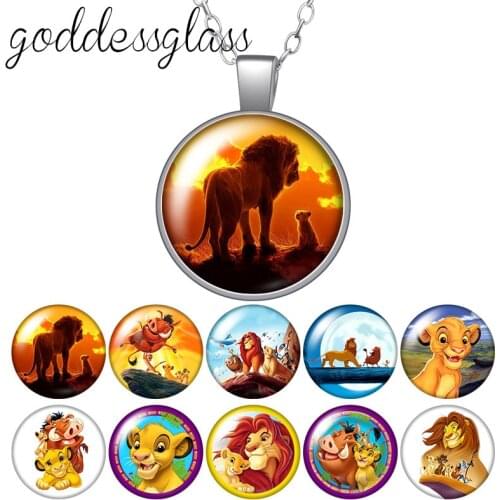 Movie Lion King Family King of the forest Round Glass glass cabochon silver plated/Crystal pendant necklace jewelry for Gift