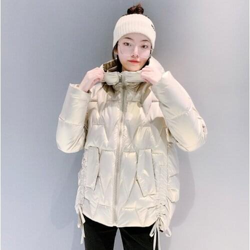 Womens Winter Jacket High Quality Stand-callor Hooded Drawstring Coat Korean Streetwear Warm Parkas Female Thicken Outerwear