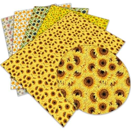 Sunflower Pattern Artificial Leather Cross Pattern DIY Sewing Material 22x30cm