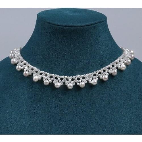 Fashion Pearl Choker Handmade Weaving Pearl Necklace Bohemia Knitting Pearl Choker For Lady