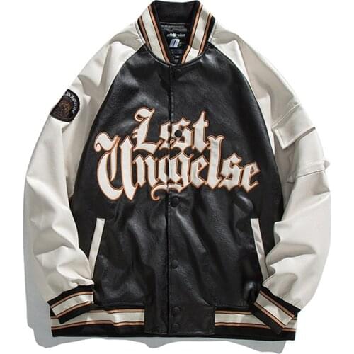 PU Lerter Men Bomber Jacket Motorcycle Embroidery Leather College Jacket 2021 Fashion Casual Couple Varsity Jacket Unisex Coats