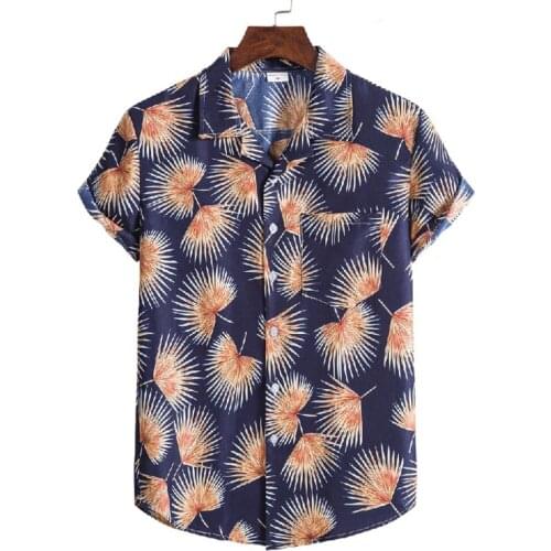 Turn Down Collar Short Sleeve Casual Shirts for Men Hawaiian Summer Vaction Cotton Button Up Shirt Vintage Men Clothing Camisas