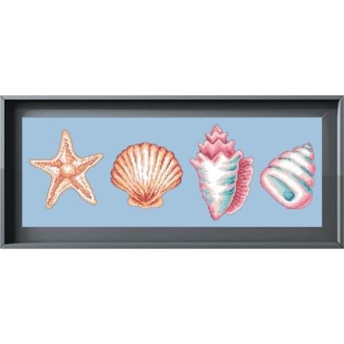 Shells cross stitch kits sea collection aida fabric 14ct 11ct light blue cotton thread embroidery kits DIY Folk Crafts for begin