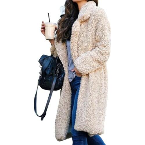 2021 New Coat for Women Winter Thicken Plush Lapel Solid Color Long Sleeve Warm Cardigan Midi Coat Fashion Warm Womens Coat