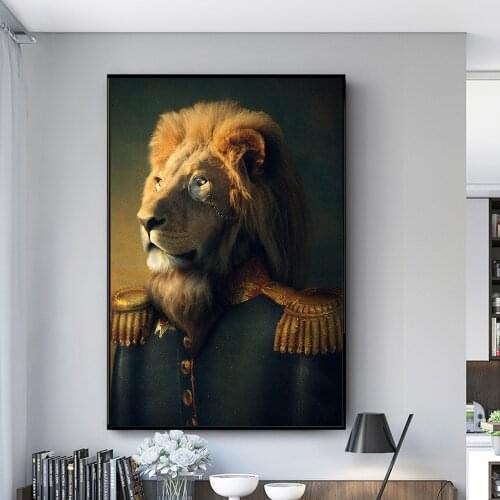 Lion General Classical Art Paintings Print On Canvas Art Posters and Prints Ainmals in a Suit Nordic Wall Art Pictures Cuadros