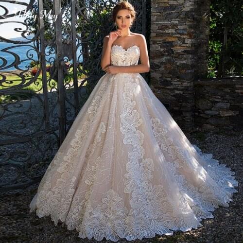 Adoly Mey Charming Strapless Lace Up A-Line Wedding Dresses 2020 Gorgeous Appliques Court Train Princess Wedding Gown Plus Size