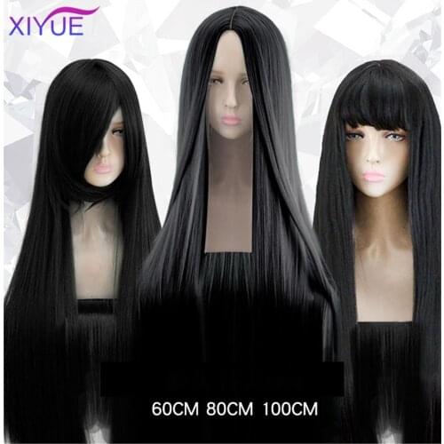 XIYUE Long Straight Hair Black Synthetic Wigs for Women Fashion Female Cosplay Party Christmas Wigs 100 Cm Synthetic Hair Wigs