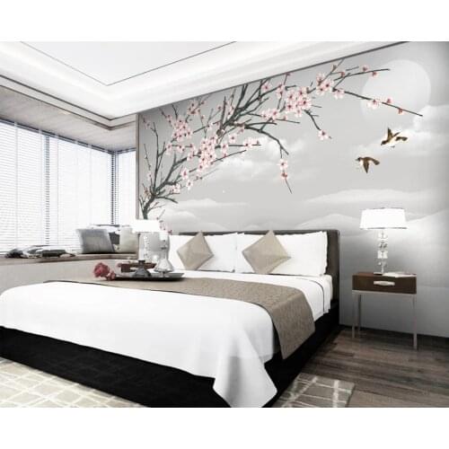 Custom wallpaper mural photo wall new Chinese style plum landscape painting flower bird background wall