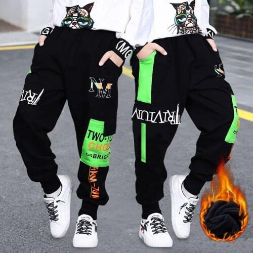 Hot Pants for Big Boys Winter 2020 Teenage Thicken Add Wool Trousers Teenage Cotton Warm Cargo Pant Loose Sport Clothes Baby