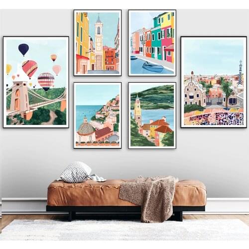 Nordic Travel Posters Barcelona Venice Abstract Landscape Canvas Painting Wall Art Italy France Print Pictures Livingroom Decor