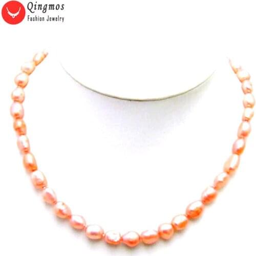 Qingmos Fashion Bright Pink Pearl Necklace for Women with 7-9mm BAROQUE Natural Freshwater Pearl Chokers Jewelry 17" nec5842