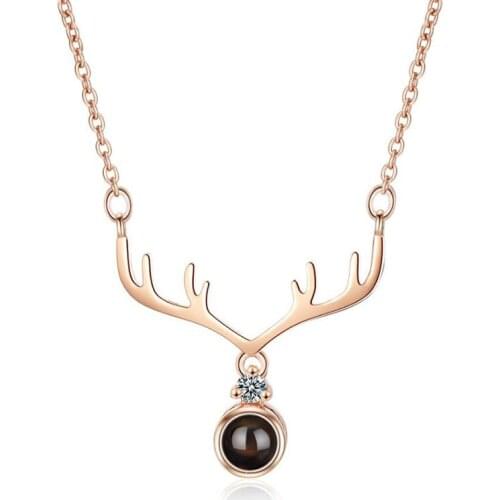KOFSAC Trendy 925 Sterling Silver Necklaces For Women Jewelry Projection Crystal Rose Gold Deer Necklace Lady Christmas Gifts
