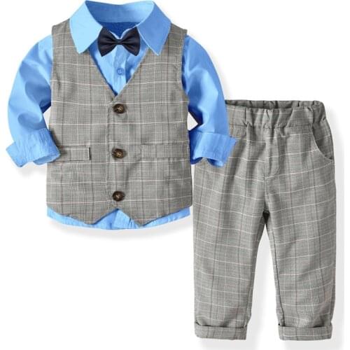Kids Boy Formal Suits Blazers Party Birthday Clothes Set Gentleman Baby Boys Suit Tops Shirt Waistcoat Tie Pant 4PCS Set Clothes