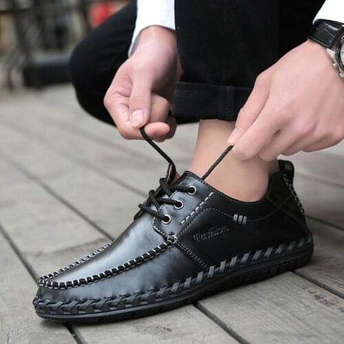 Men Casual Shoes Spring Autumn Leather Male Boat Shoes Lace Up Fashion Moccasins Breathable High Quality 2021 Flats Dropshipping