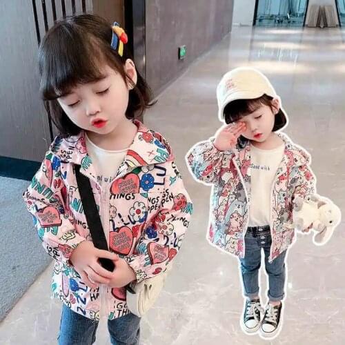 Girls hooded windbreaker coats jackets childrens casual Tops baby kids long sleeve jackets spring autumn cartoon jackets P4 196
