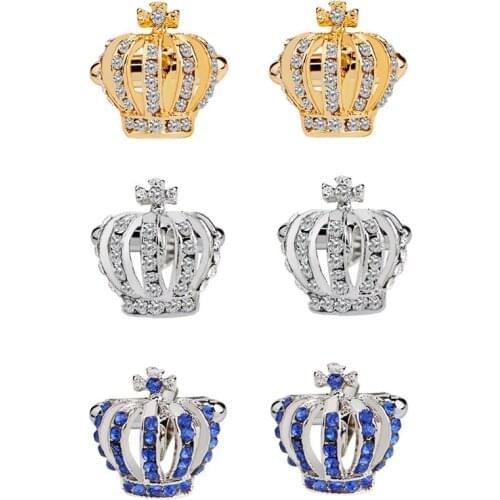 3 Color Shine Crystal Imperial Crown Women Men Cuff Links New Fashion Luxury Elegant Shirt Suit Cufflink For Men Women Jewelry