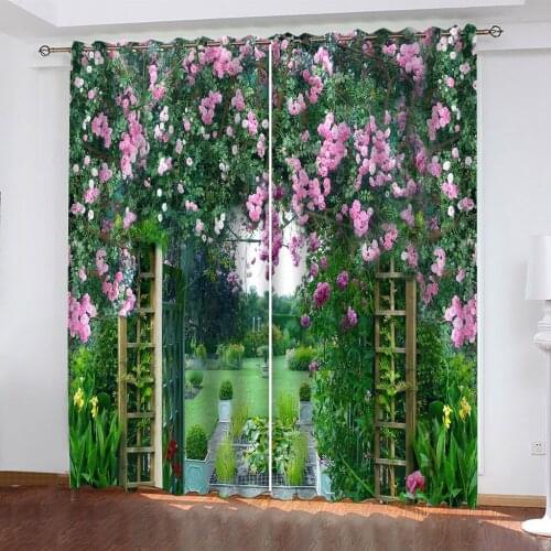 Gorgeous Flowers In The Green Park curtains Photo Blackout Window Drapes Luxury 3D Curtains For Living Room Bedroom Office Home
