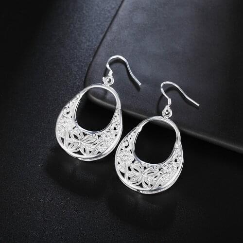 Wholesale silver women wedding Earring Jewelry retro flower girl gift Cute Fashion Christmas couple gift nice LE029