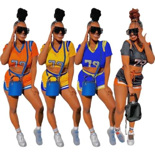 2021 Summer Women Outfit Sport Jogging Clothing Biker Ladies Tracksuit Print Short Two Piece Set