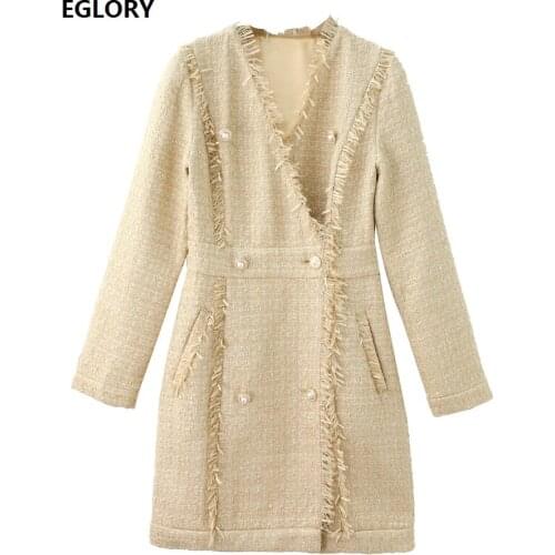 Tassel Wool Dress 2020 Winter High Quality Clothing Women V-Neck Lurex Yarn Patchwork Long Sleeve Casual Bodycon Dress Mini