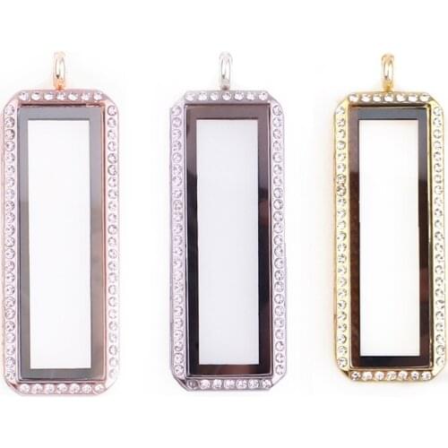 10pcs/lot Alloy Upright Rectangle Floating Charm crystal Locket Magnetic Living Glass Memory Locket Pendants for charms necklace