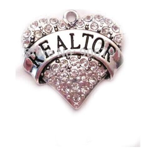 100pcs a lot antique silver plated fashion Realtor Crystal Heart Pendant accessories