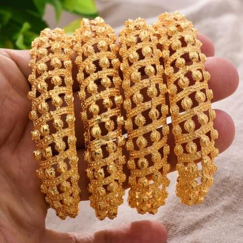 24K 4Pcs/lot Dubai India Ethiopian Yellow Solid Gold Filled Lovely Bangles For Women girls party jewelry Bangles&Bracelet gifts