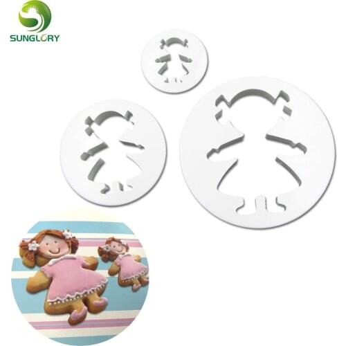 3PCS DIY Embossed Fondant Little Girl Biscuit Mold Plastic Baby Girl Cookie Cutter Chocolate Cake Mold Baking Tools For Cakes