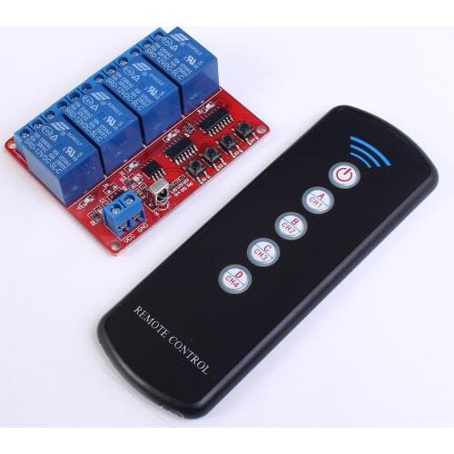 IR Infrared Receiver Board Delay Relay Driving Module + 5-Key Remote Controller Self-Lock Interlock Inching Switch 12V 4 Channel