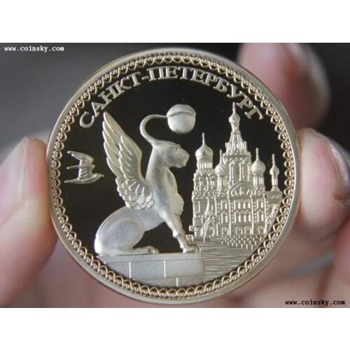 40MM Church of the Savior on Bloodn gold plated Souvenir Coin RUSSIA
