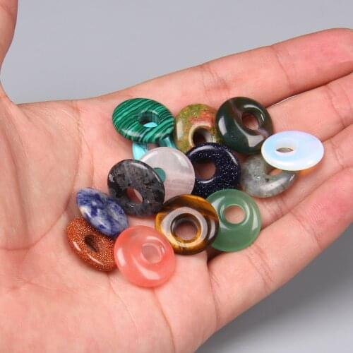 5pcs/set Big Hole Agates Natural Crystal Gogo Stone Donut Round Pendant Beads Lucky Charms for Jewelry Making Accessories DIY