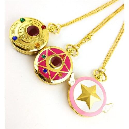 50pcs/lot Hot Sell Gold Magical Girl Pocket Watch Pendant High Quality Quartz Gift Watch Necklace Wholesale