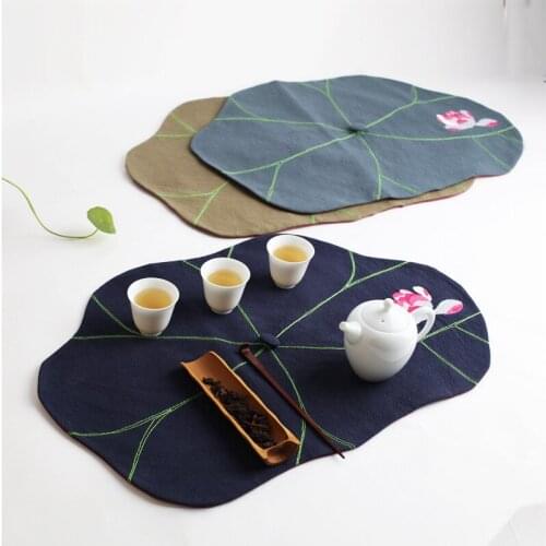 50x30cm Chinese style table mat blue lotus pattern Zen tea runner tablecloth tea tray insulation pad for tea table