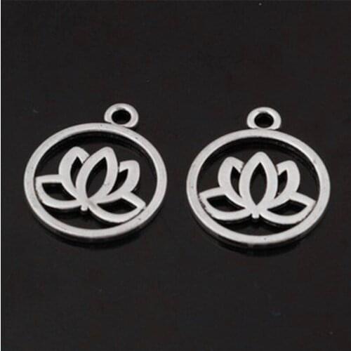 ALYMMO 8Pcs/lot Vintage Silver Round Lotus Pendant Charms 20x24mm Hollow Flower Pendant Jewelry Findings