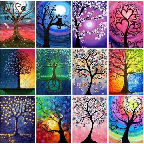 Tree Light Wheel Diamond Painting Sunset Landscape Embroidery Crossing Diy Color Moon Mosaic Art Cross Stitch Home Decoration