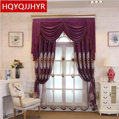 American High Quality Embroidered Decorative Curtains For Living Room Purple Brown Blue Pink Custom Curtains For Bedroom