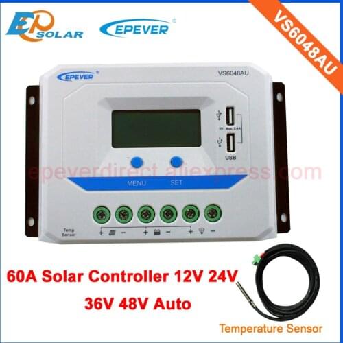 VS6048AU 12V 24V 36v 48v auto work 60A 60amp PWM Solar Regulator Charge Controller with temperature sensor in home use