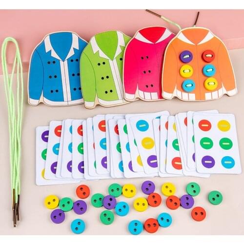Wooden childrens early education clothes, wear rope and tie shoelaces, educational toys, wear buttons, boys and girls, baby han