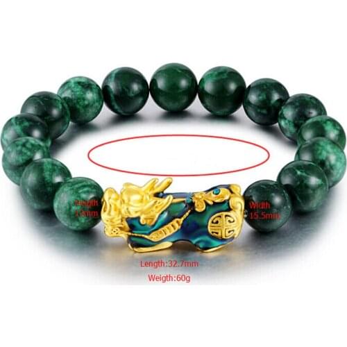 HFANCYW 12mm Natural Green Onyx Beads Golden Thermochromic Pixiu Charm Bracelet Energy Stone Lucky Men Jewelry Birthday Gift