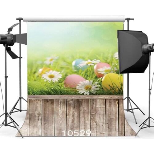 Photography Backdrops Easter Theme Eggs Flowers Green Grass Field Nostalgia Wooden Floor Seamless