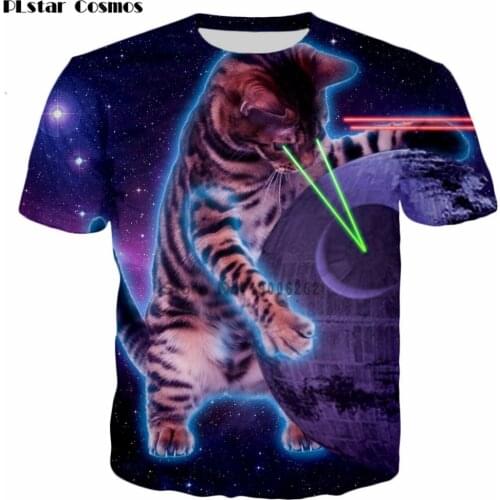 PLstar Cosmos Galaxy Cat 3D T Shirt Men/women Funny Laser cat Printed T shirts Brand Short Sleeve Galaxy Tshirt harajuku Homme