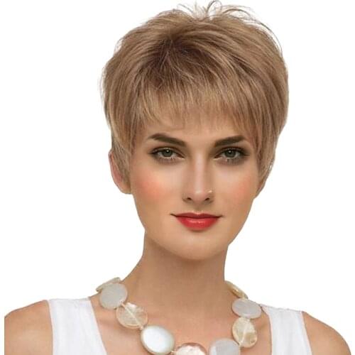 Silky Smooth Human Hair Short 8 Inches Straight Wig Heat Resistant Full Hair Party Wig for Women